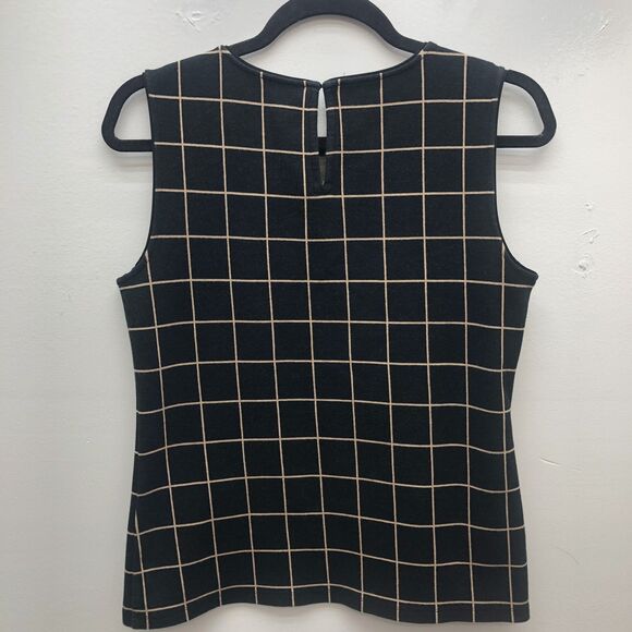 Ann Taylor Sleeveless Top Womens Small Black Tan Windowpane Grid Button Detail - Picture 6 of 10